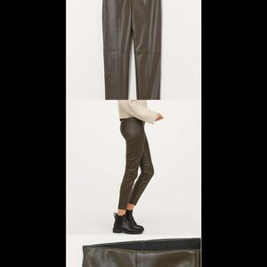 Olive green H&M faux leather leggings. Size 6